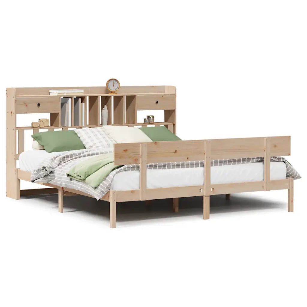 Letto Libreria senza Materasso-Struttura Letto con contenitore 180x200 cm in Legno di Pino 225518