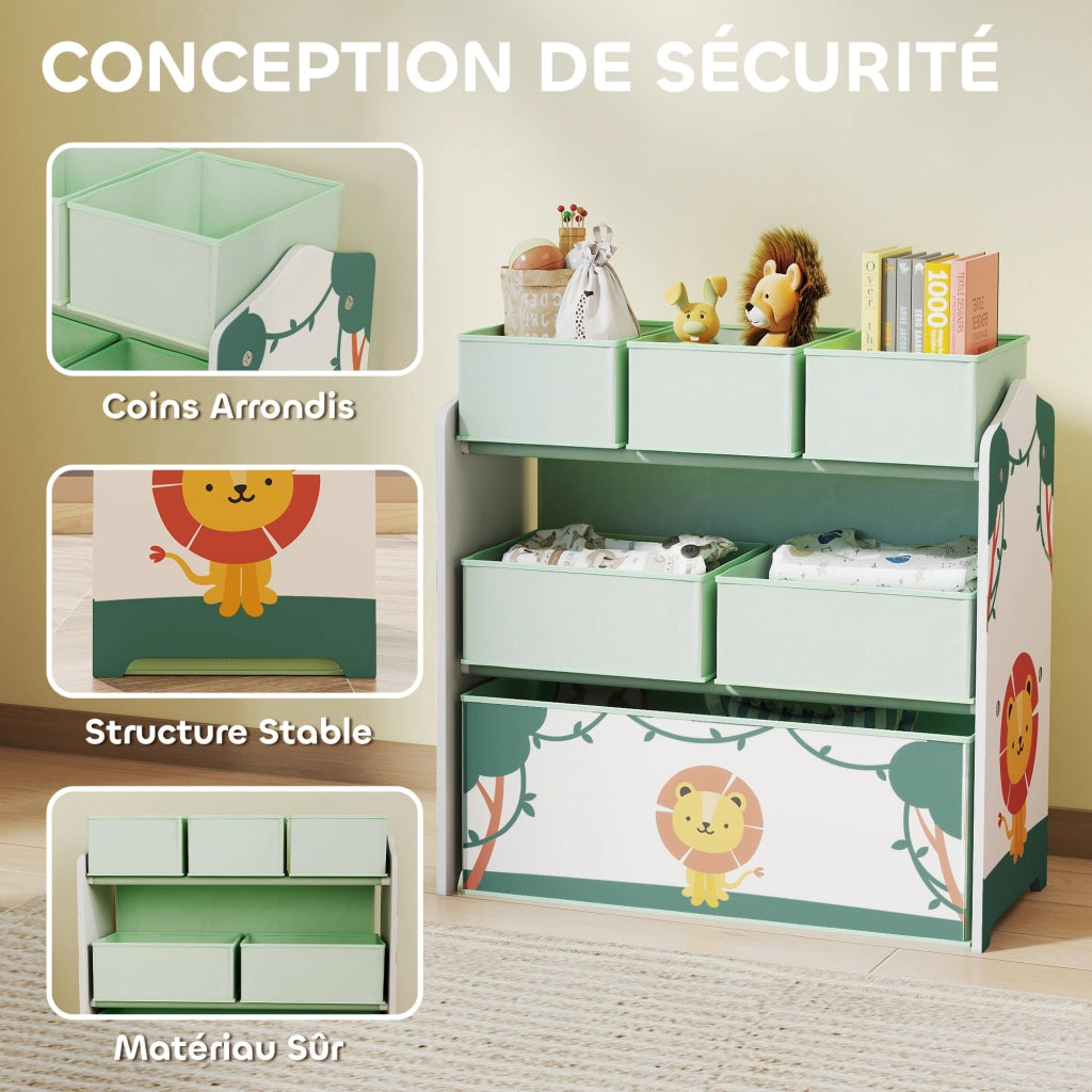 Scaffale per bambini a 3 ripiani con 6 scatole di tessuto ¨C Minimal ¨C verde