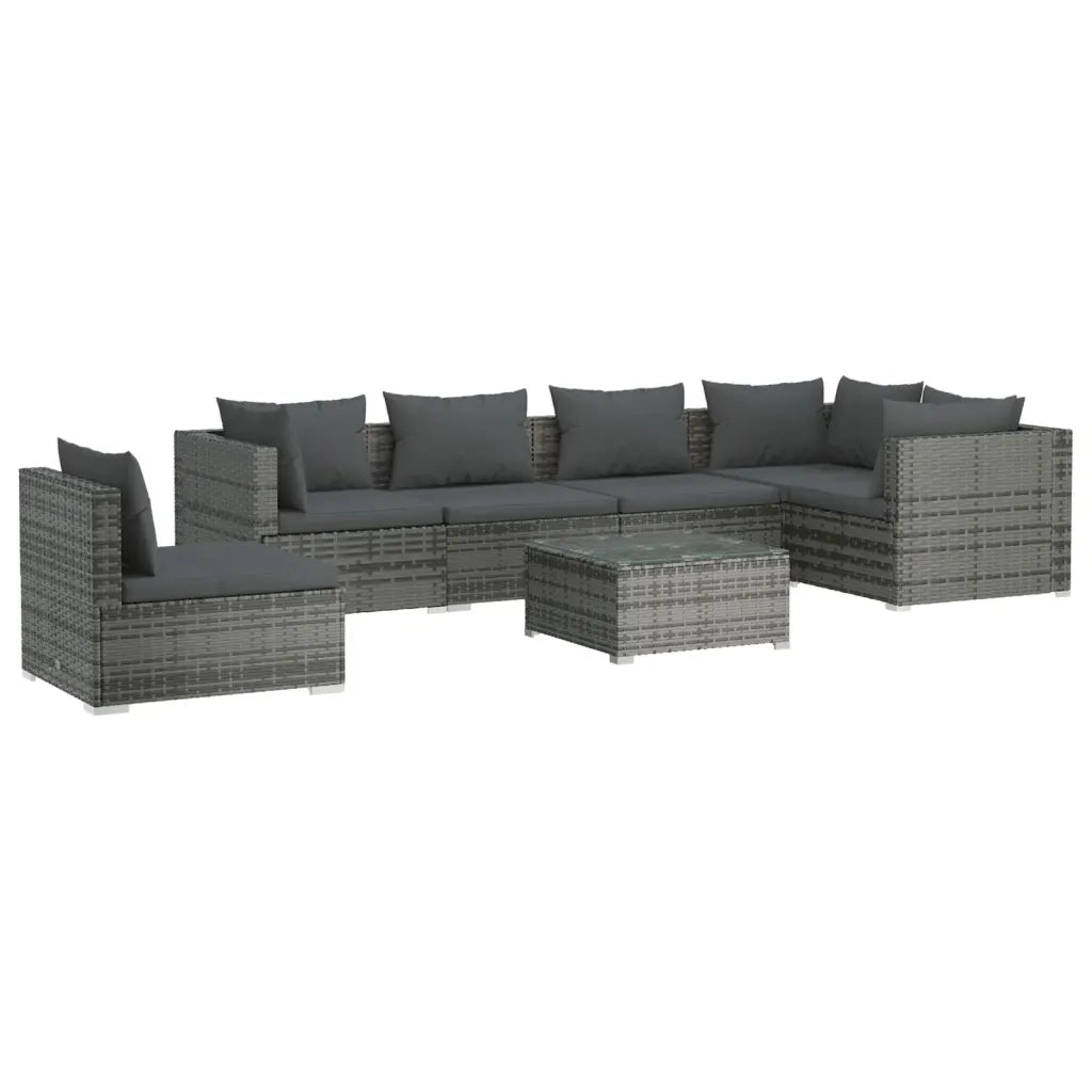 Set Divani da Giardino 7 pz con Cuscini in Polyrattan Grigio 3102333