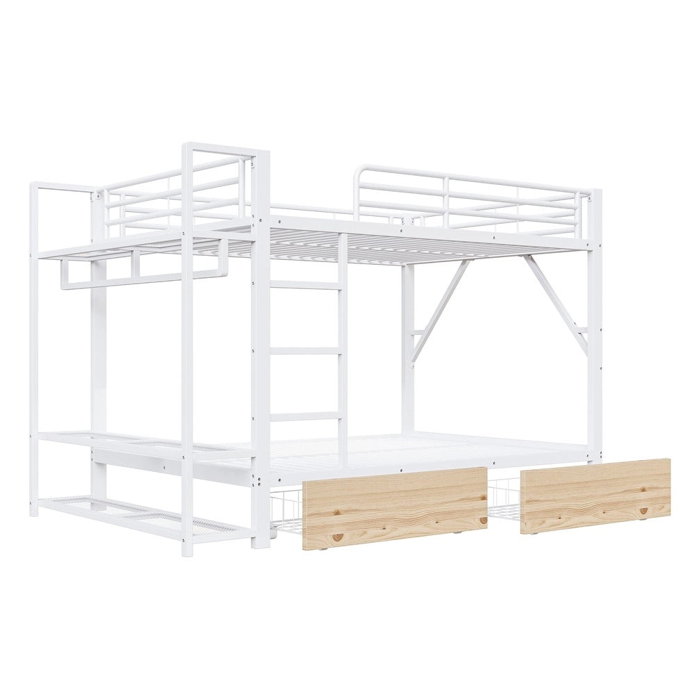 Letto a Castello 140x200 ¨C Xylo ¨C Bianco, Metallo, LED, Cassetti, Senza Materasso