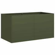 Fioriera rialzata da esterno 80 x 40 x 40 cm con fondo aperto e design moderno in acciaio laminato a freddo verde oliva 02_0051460