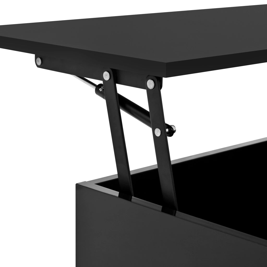 Tavolino da caffè 78x78x45.5/59.5 cm; sollevabile con LED e vano contenitore; truciolare; nero