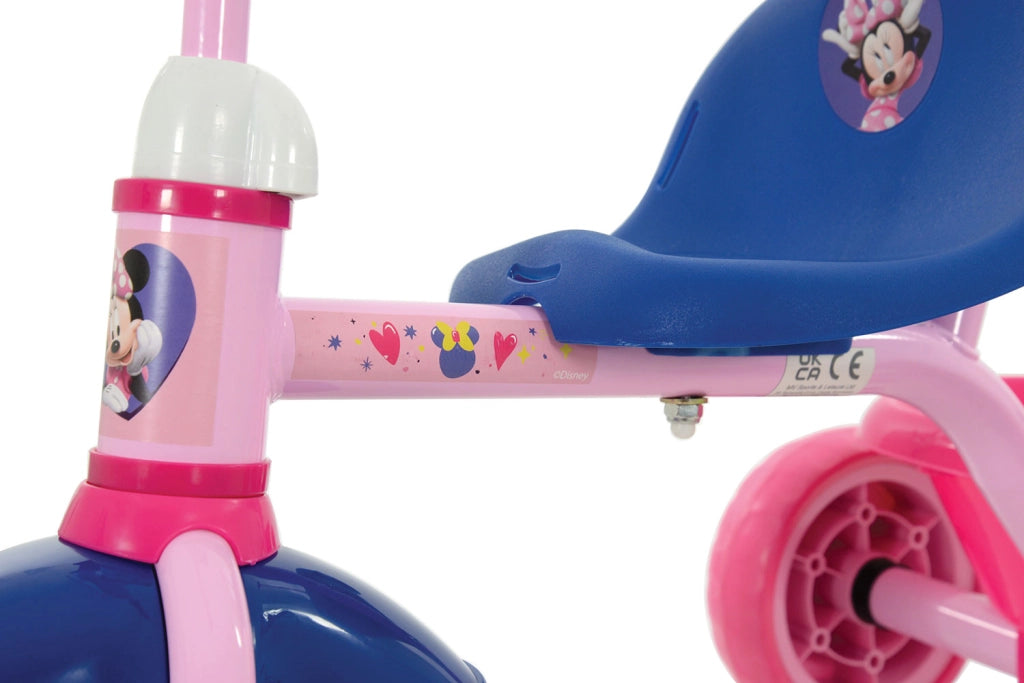 Triciclo a Pedali Primi Passi per Bambini con Maniglione Genitoriale Rimovibile e Vano Contenitore Disney Minnie Rosa