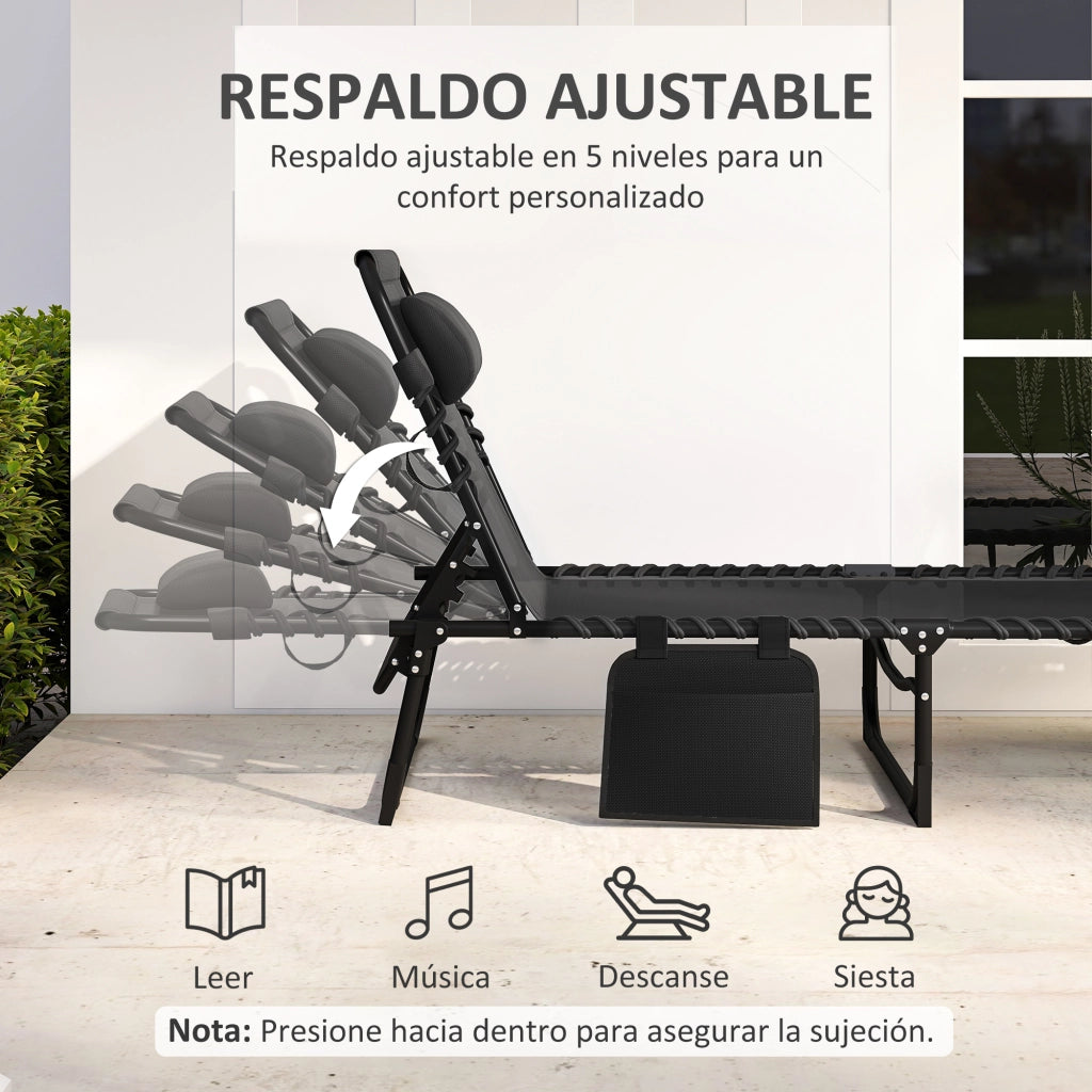 Tumbona Pieghevole con Braccioli ¨C zephmum ¨C Nero Acciaio 189x58x30 cm