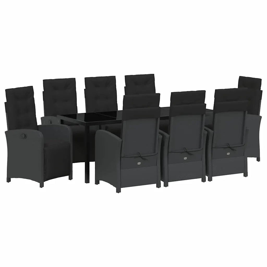 Set da Pranzo per Giardino con cuscino 9 pcs Nero polyrattan 3380315