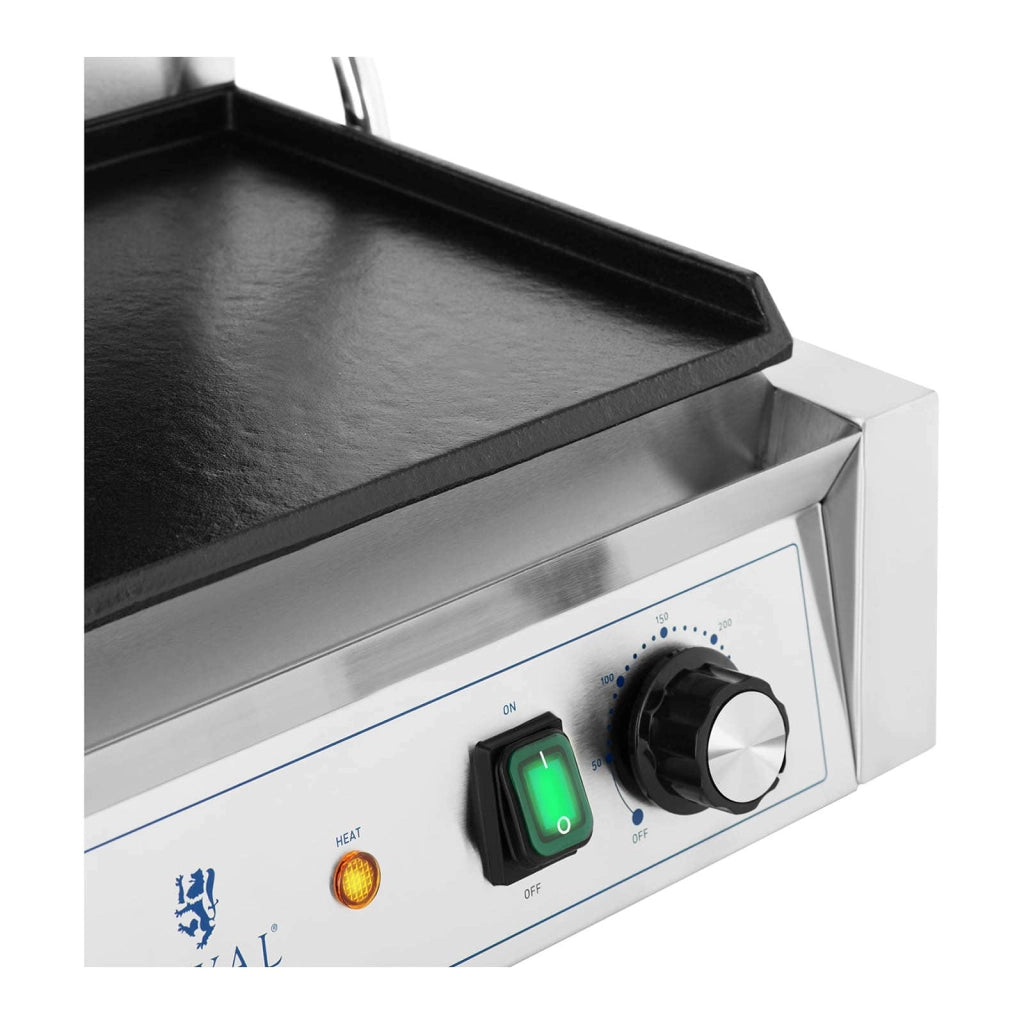 Doppia piastra per panini tostapane con lati scanalati e lisci 3600 watt 50-300°C con raccogligrasso in acciaio inox costruzione professionale in ghisa 14_0004005