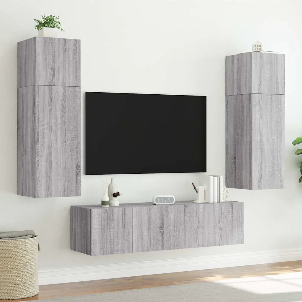 Mobile TV a Parete con Luci LED-Mobile TV a Muro Grigio Sonoma 80x35x41 cm