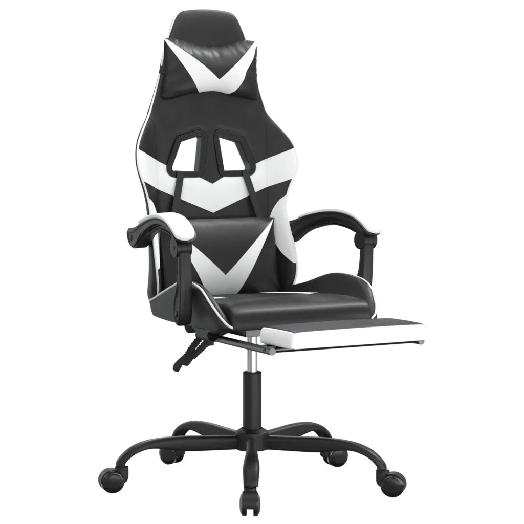 vidaXL Sedia da Gaming Girevole Poggiapiedi Nero e Bianco Similpelle