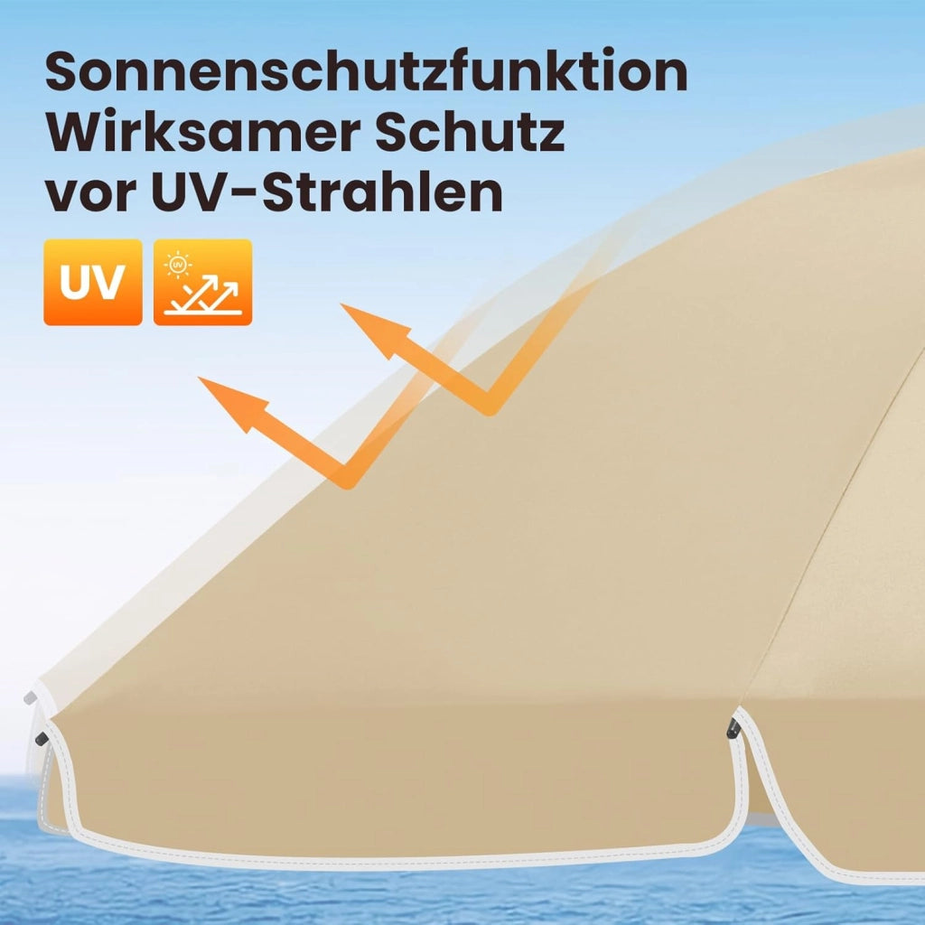 Ombrellone da Spiaggia, Ombrellone da Giardino con Funzione di Inclinazione e Altezza Regolabile, Tessuto Resistente ai Raggi UV da 180 gsm, Rotondo da 1,55 m Taupe