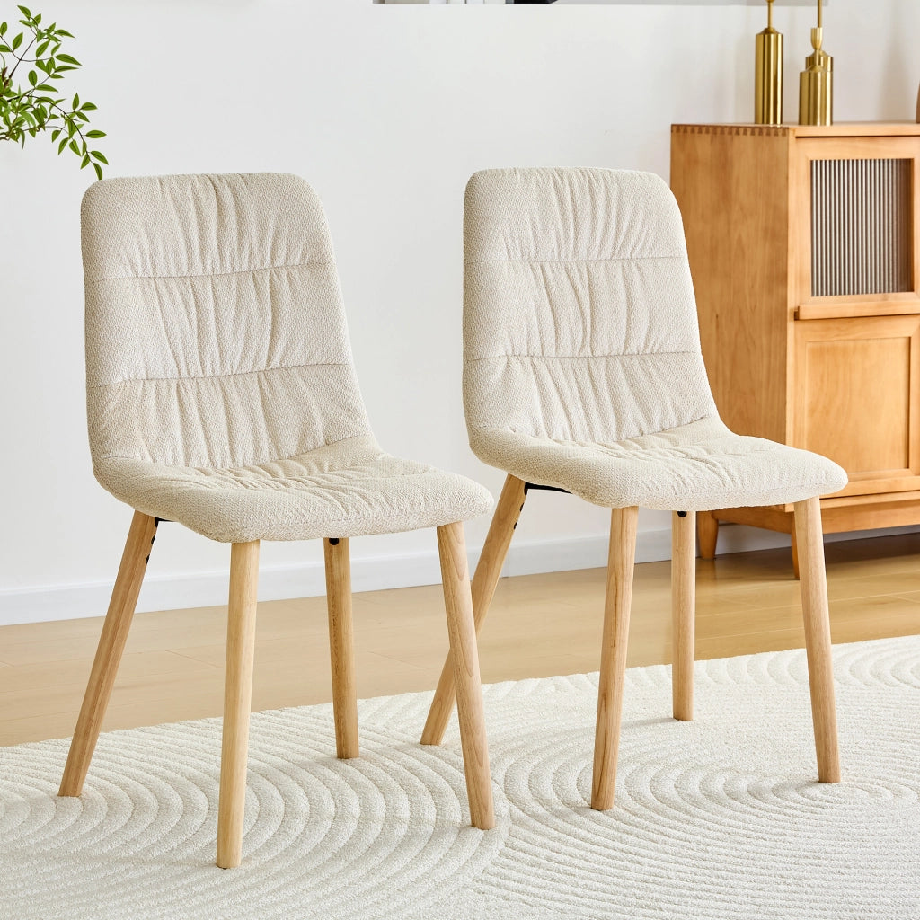 SEDIA da pranzo ergonomica 88 cm in tessuto bianco e legno massello, Set da 2 pezzi