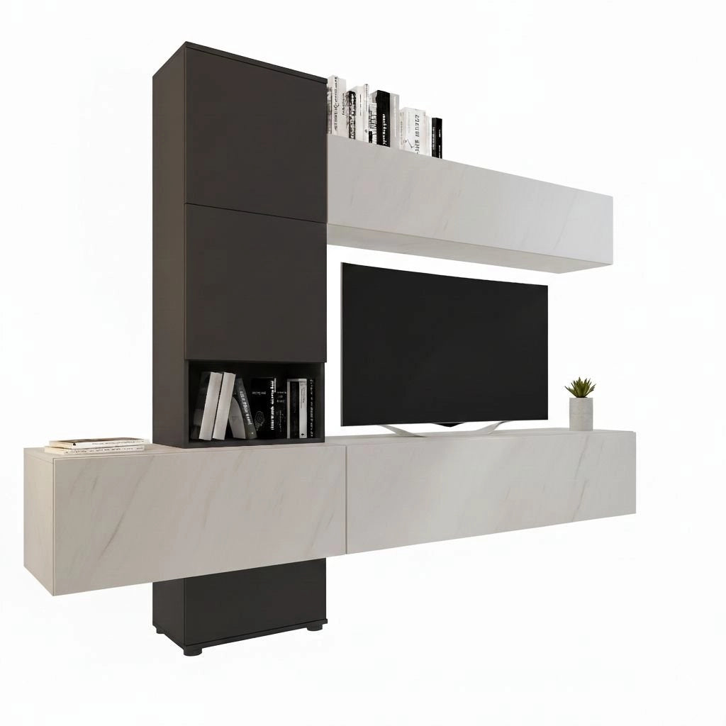Mobile Soggiorno Isola, Parete Attrezzata Modulabile, Nero Antracite