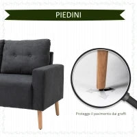 Divano 2 Posti Moderno in Stile Nordico con Schienale Trapuntato in Tessuto, 145x76x88 cm, Grigio