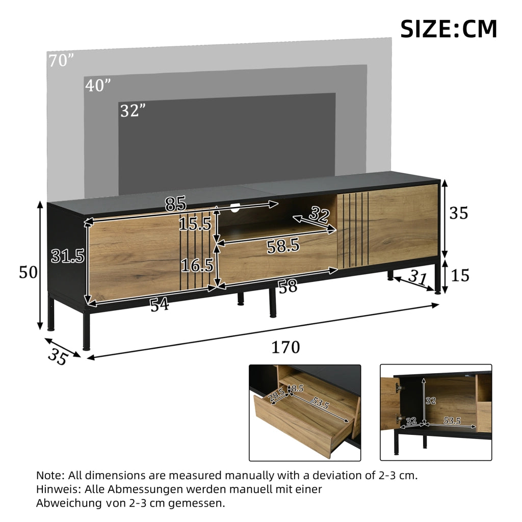 Mobile TV Lowboard ¨C MINIMAL ¨C Legno, 2 Ante e 1 Cassetto, 170x35x50 cm