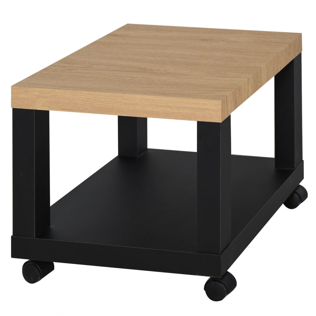 Tavolino da caff¨¨ con ruote e scaffale aperto ¨C zephmum ¨C 40x40x40 cm legno naturale e nero