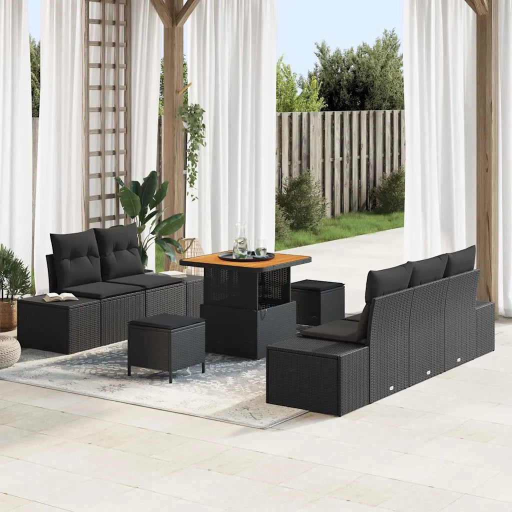 Set Divano da Giardino con cuscino 8 pcs Nero polyrattan 3362724