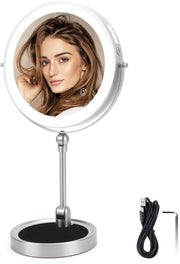 Specchio cosmetico con illuminazione - 1X/5X ingrandimento - rotativo - caricabile - adatto per la camera da bagno