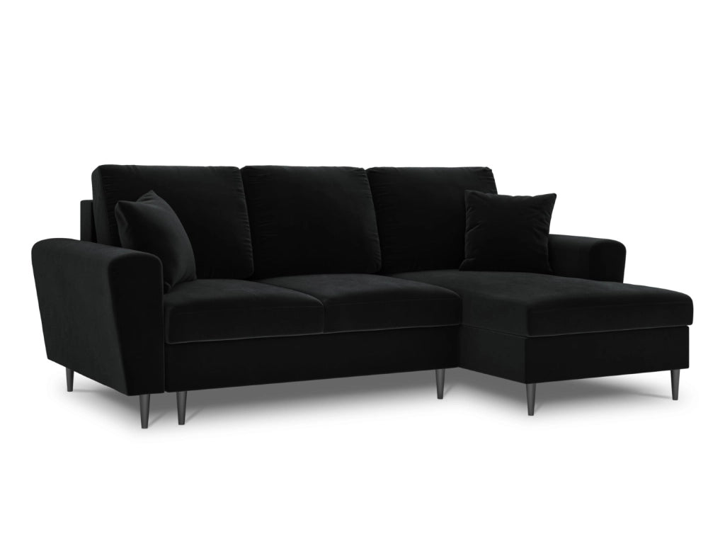 Cosmopolitan Design - Divano convertibile angolare destro con contenitore "Kyoto" 4 posti in velluto nero 