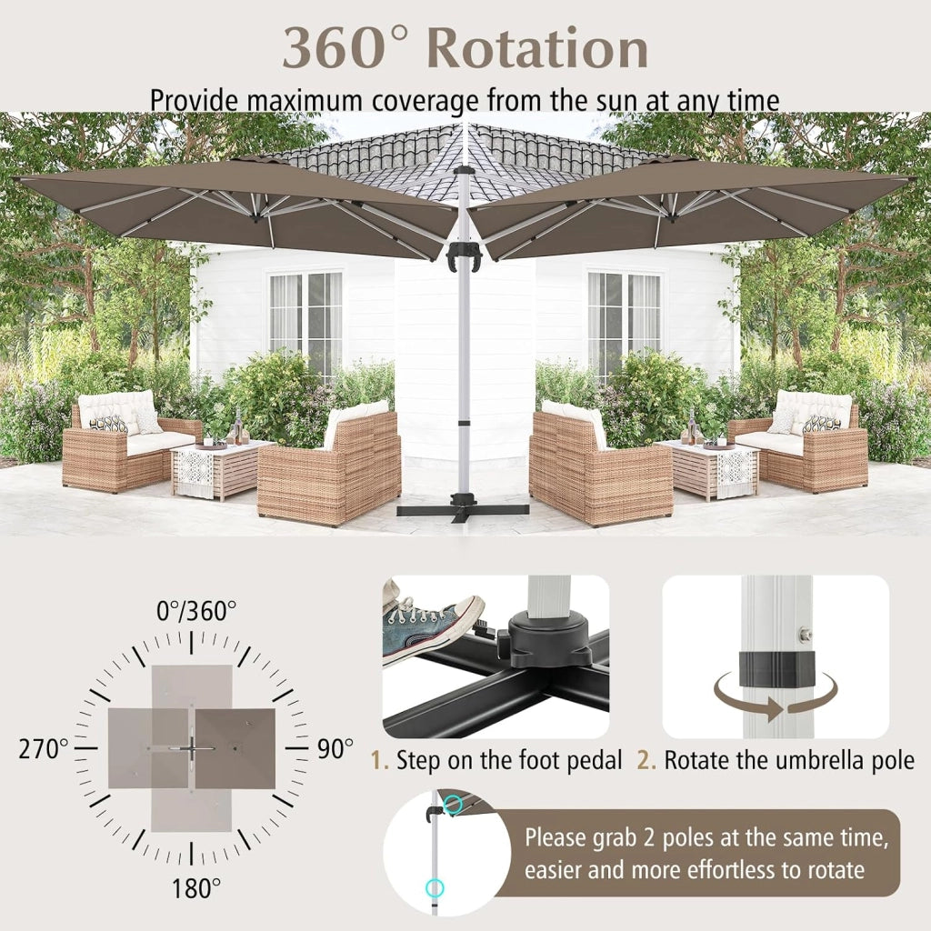 Ombrellone da Giardino Quadrato 3x3m, Pieghevole e Regolabile in Altezza con Base a Croce, Ombrellone da Balcone, Altezza 260cm, Ombrellone Parasole per Cortile, Terrazza, senza Base