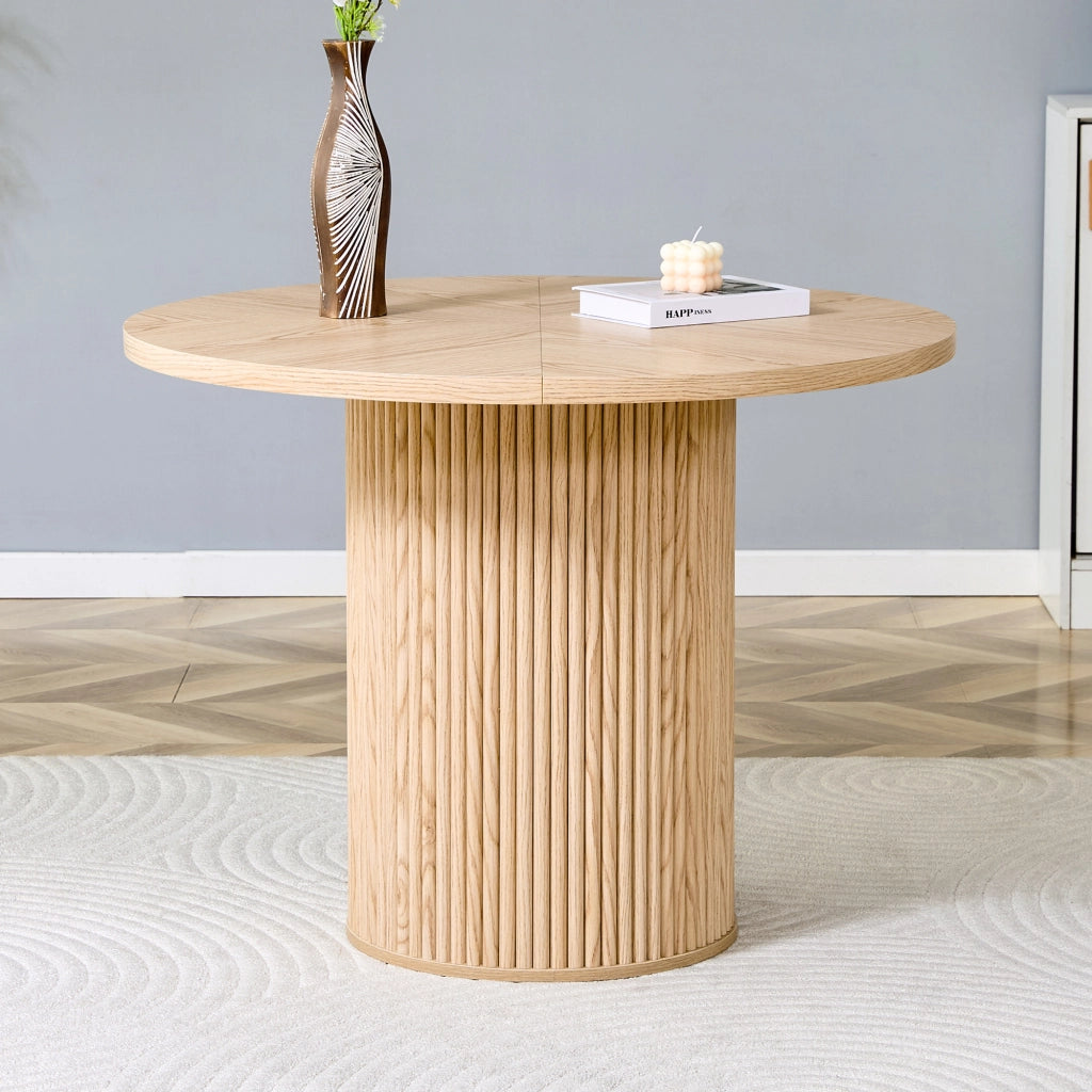 Tavolo da pranzo rotondo in MDF con piano a 4 segmenti e base cilindrica in metallo, per sala da pranzo, 100 cm