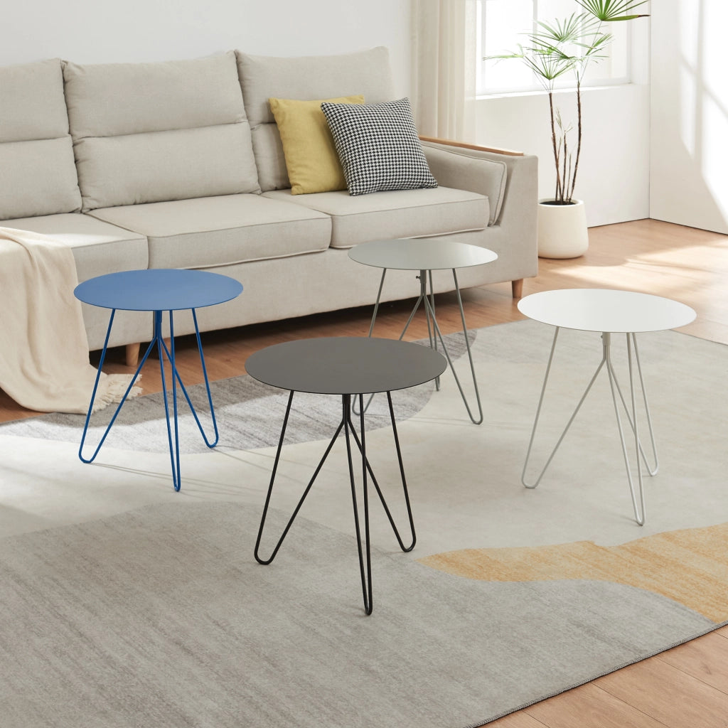 Tavolino Nopimi con Piano Rotondo e Gambe a Forcina 45 x Ø43 cm - Blu Opaco [en.casa]