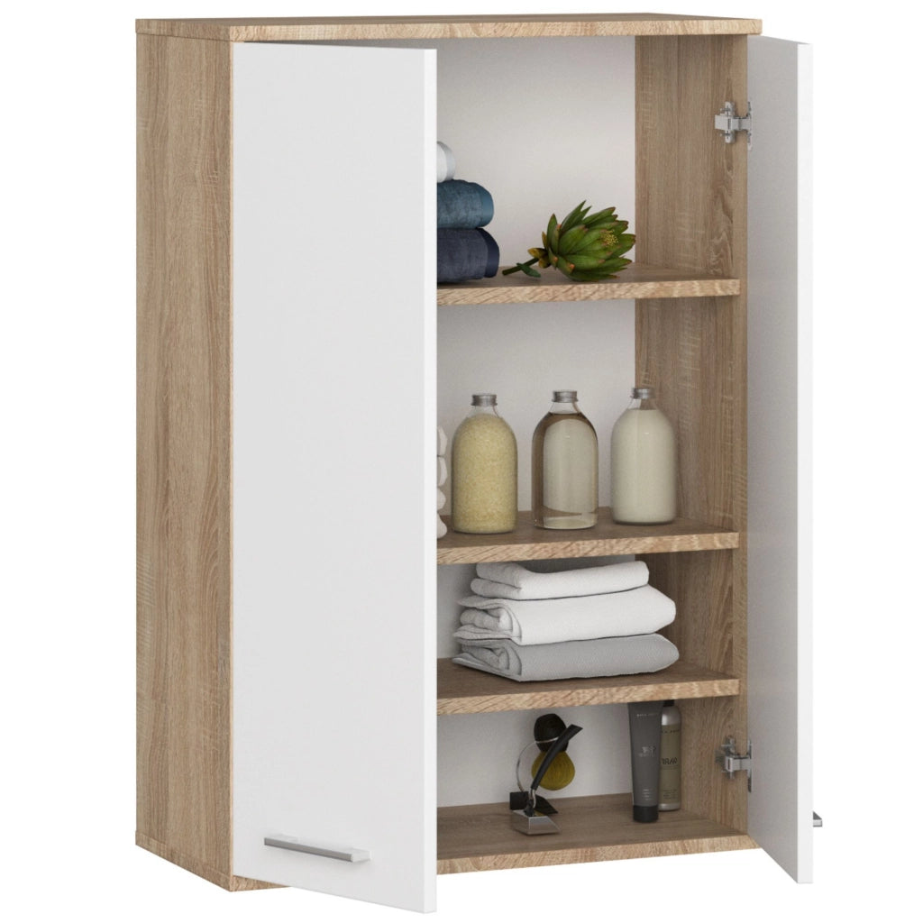 Mobile bagno sospeso AKORD FIN W64 H934 Quercia Sonoma, Bianco 2 ante 64x94x30 cm