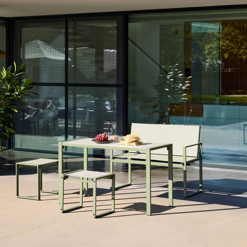 Set tavolo da giardino incastrabile in acciaio e textilene con 4