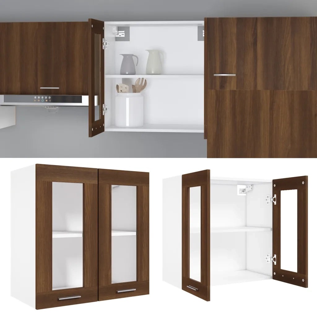 Mobile Pensile con Vetro “Lyon” Rovere Marrone 60x31x60 cm 815122