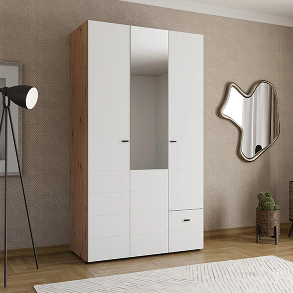 Armadio Camera da Letto Serram, Guardaroba 3 Ante Appendiabiti, 117x52 cm Bianco Opaco