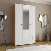 Armadio Camera da Letto Serram, Guardaroba 3 Ante Appendiabiti, 117x52 cm Bianco Opaco