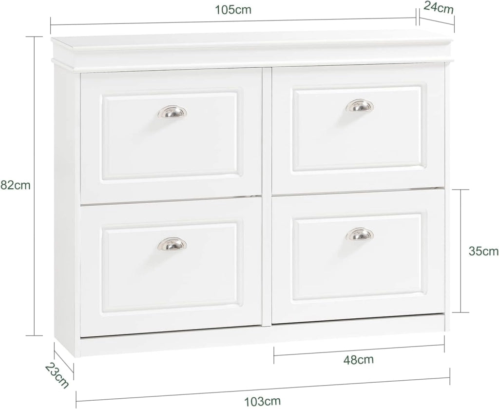 Scarpiera Salvaspazio Slim Mobiletto da Ingresso con 4 Ante a Ribalta, Armadio Portascarpe Scarpiera Moderna per Ingresso, Corridoio o Camera da Letto 105x24x83cm Bianca FSR79-W