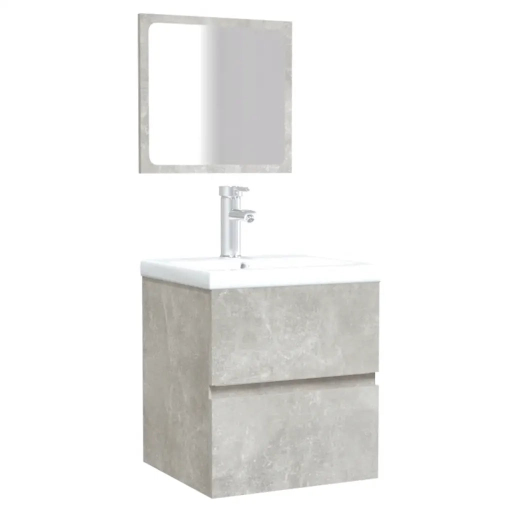 Mobile da Bagno con Specchio Grigio Cemento Legno Multistrato