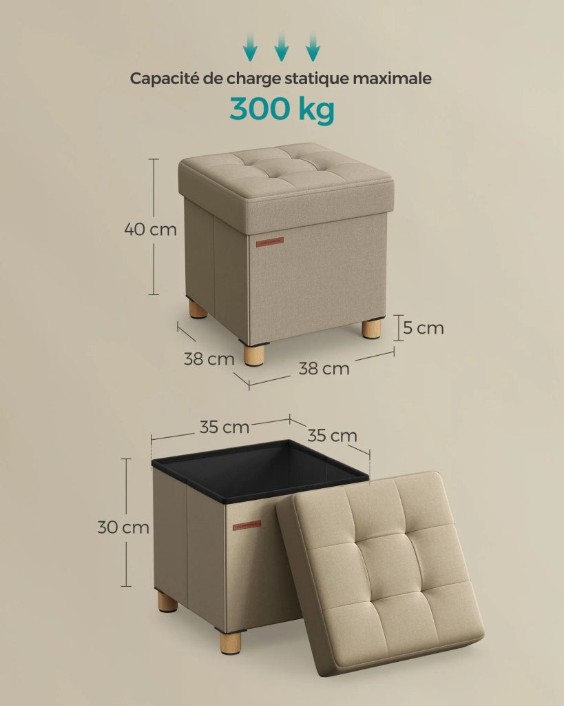 Pouf contenitore con poggiapiedi panca pieghevole con contenitore 38 x 38 x 40 cm per soggiorno o camera da letto marrone 12_0007288
