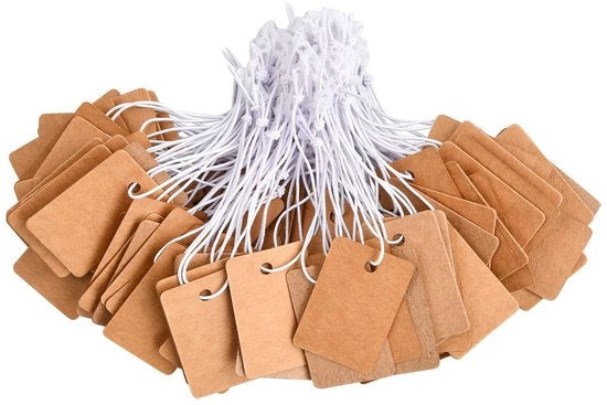 Etichette di prezzo 100 pezzi - Etichette per sacchetti - Etichette di carta - 20 x 30 mm - Cordino elastico - Progetto duraturo