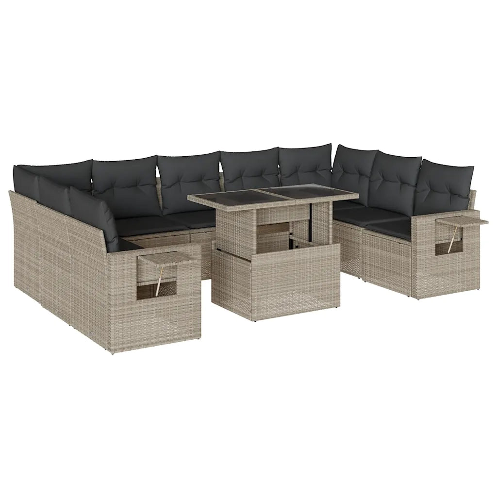 Set Divano Giardino 10 pz con Cuscini Grigio Chiaro Polyrattan