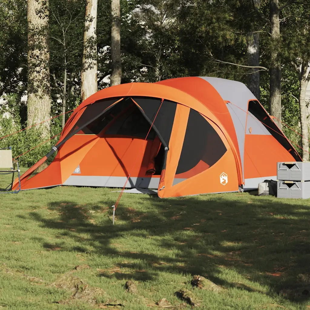 Tenda Familiare a Tunnel 6 Persone-Tenda da campeggio Grigia Arancione Impermeabile 317557