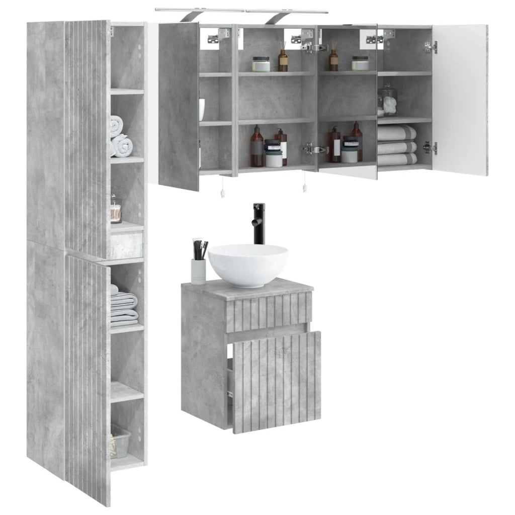 Set di Armadi da Bagno 5 pz Grigio Cemento Legno ingegnerizzato 3407338