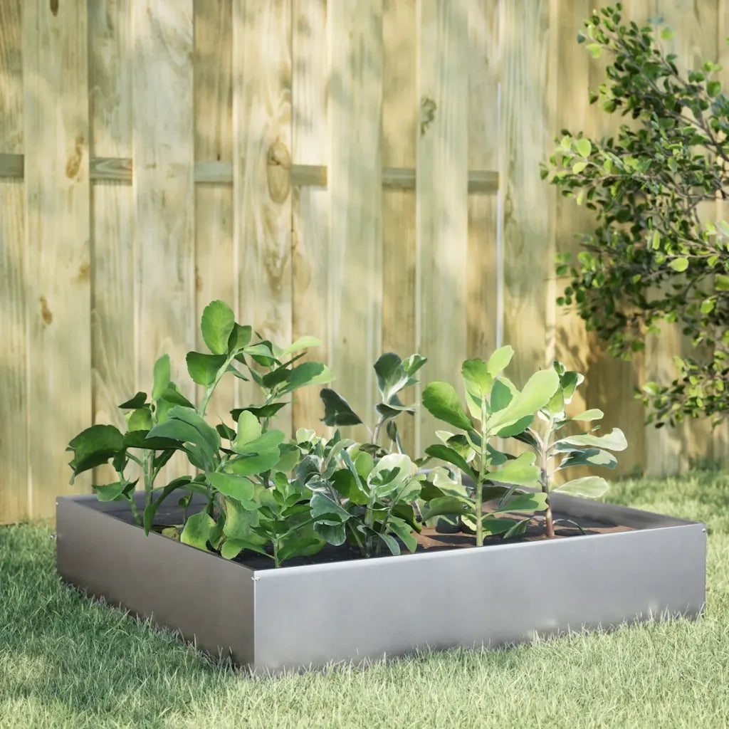 Fioriera Rialzata da Giardino-Vaso da Esterno-Fioriera Elevata 100x100x33,5cm in Acciaio Zincato