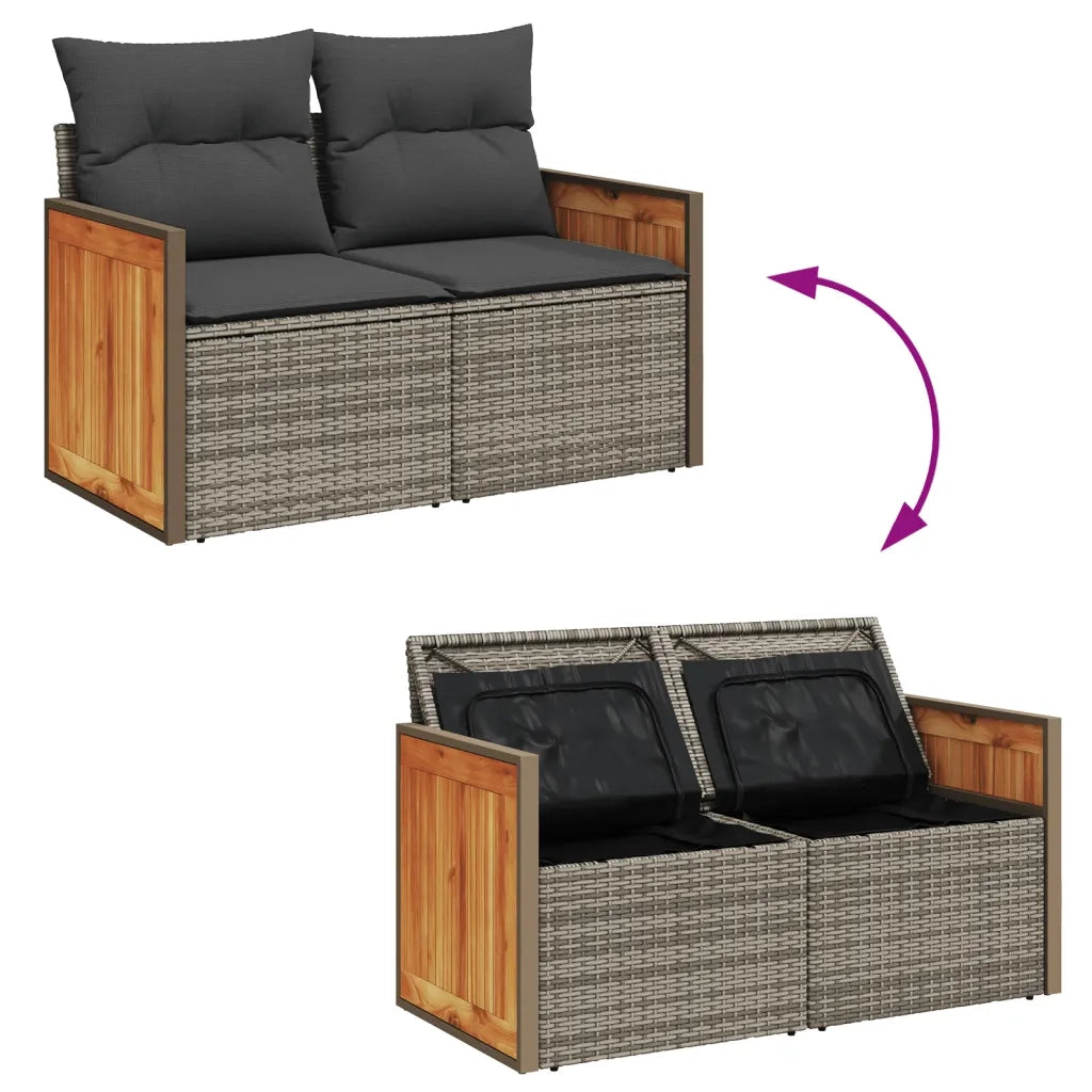 Divano da Giardino con Cuscini 2 Posti-Sofa da Giardino-Divano da esterno Grigio in Polyrattan 283047