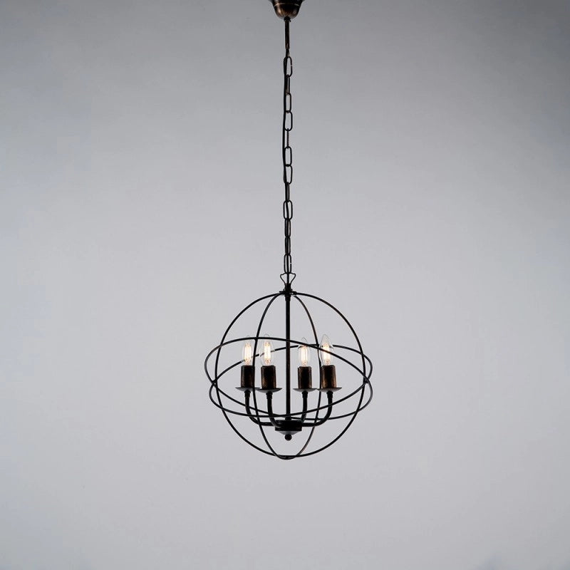 Lampadario a sospensione in ferro Nero Oro quattro luci 39x h42 cm