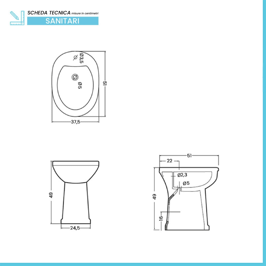 Set sanitari per anziani WC e bidet H49 cm in ceramica bianca