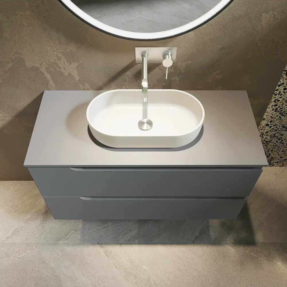 Mobile bagno sospeso 120 cm due cassetti color grigio opaco con top  | Moor