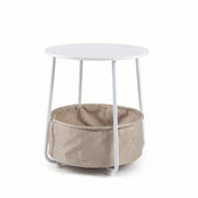 Tavolino multiuso rotondo 45 x 45 x 50,5 cm con cestello portaoggetti estraibile design moderno in metallo bianco 20_0018695