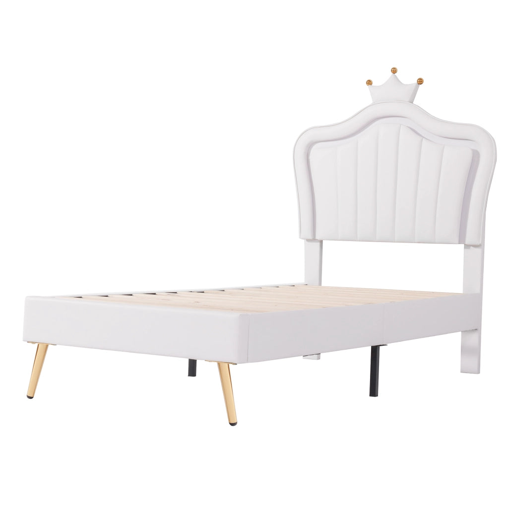 DESMIU Letto per bambini 1 posto con LED, testiera regolabile e schienale imbottito, 90 × 200 cm, senza materasso, bianco