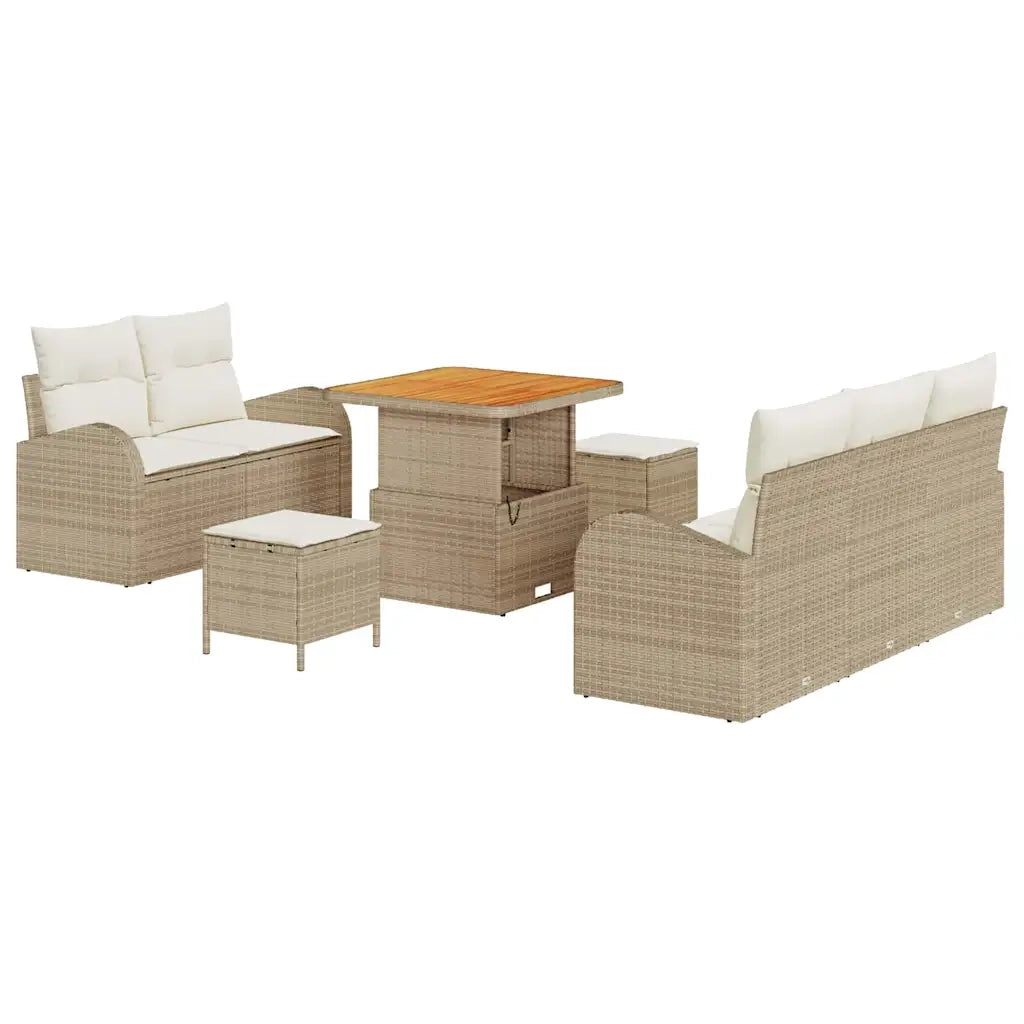 Set Divano da Giardino con cuscino 8 pcs Beige e Crema