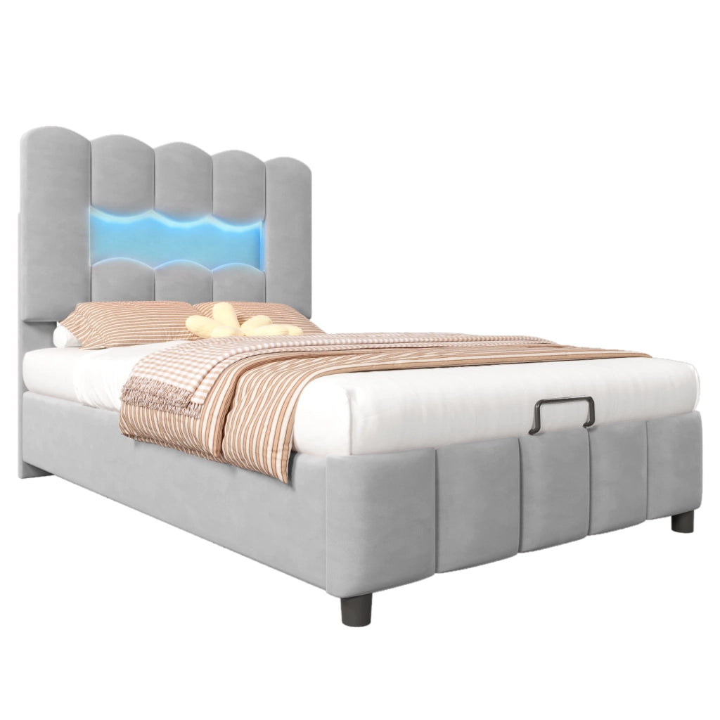 letto imbottito velluto grigio 90 x 200 cm