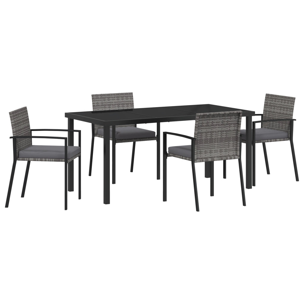 Set di 5 Pezzi da Pranzo per Giardino Grigio Polyrattan