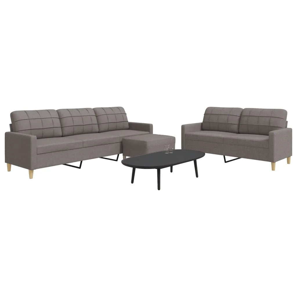 Set di Divani 3 pz con Poggiapiedi Tortora in Tessuto 3278334
