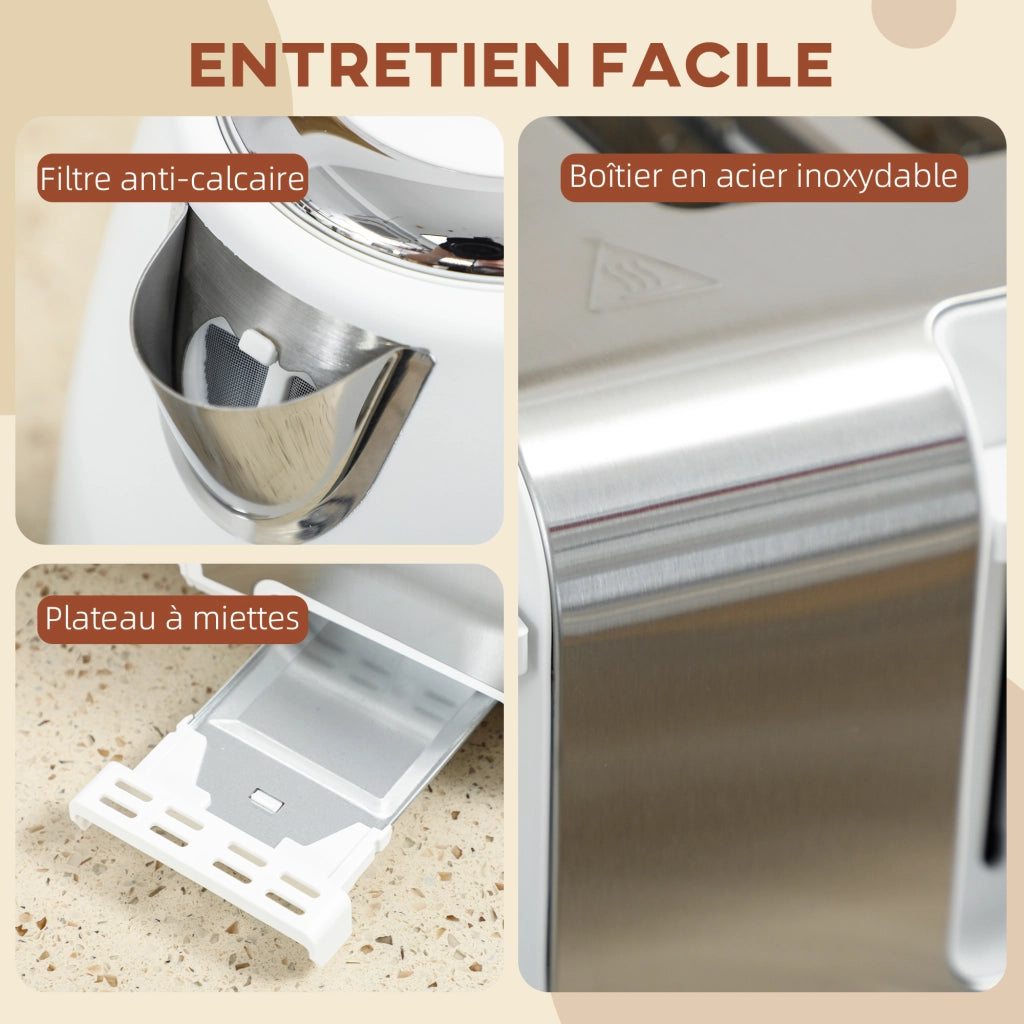 Bollitore e Tostapane ¨C Zephmum ¨C Inox 1.7L 2200W 4 Fette Bianco