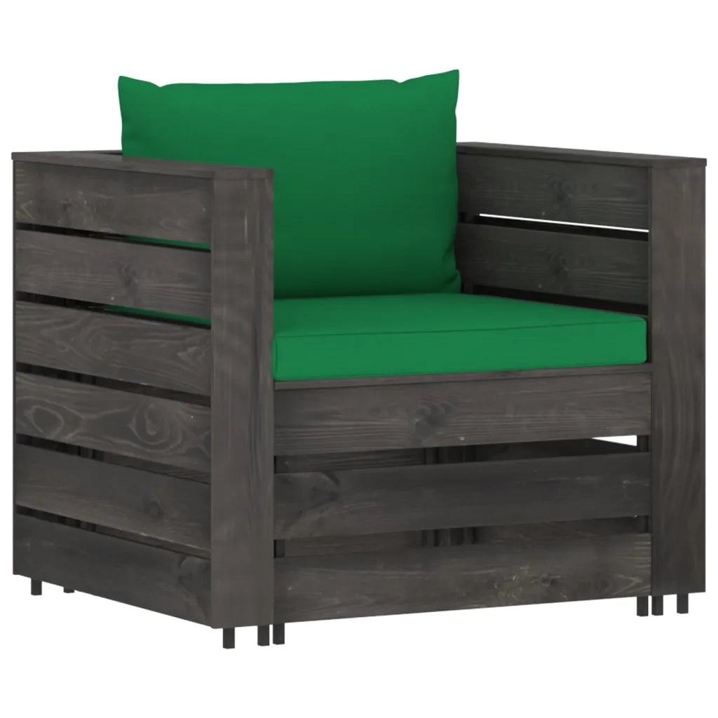 Set Salotto da Giardino 2pz | Set di Mobili da Esterno con Cuscini Legno Impregnato Grigio