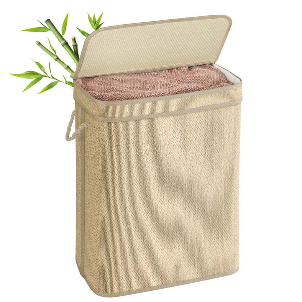 Cesto portabiancheria in bambù cesto per biancheria sporca da 90 litri sacco rimovibile e lavabile in lavatrice coperchio manici lavanderia camera da letto soggiorno beige 12_0006715